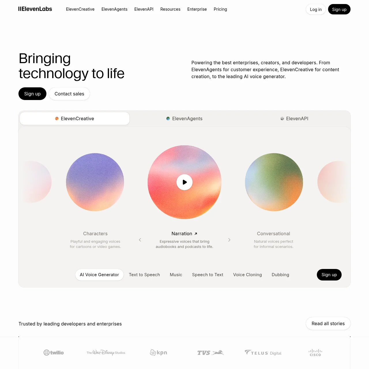 Screenshot of ElevenLabs