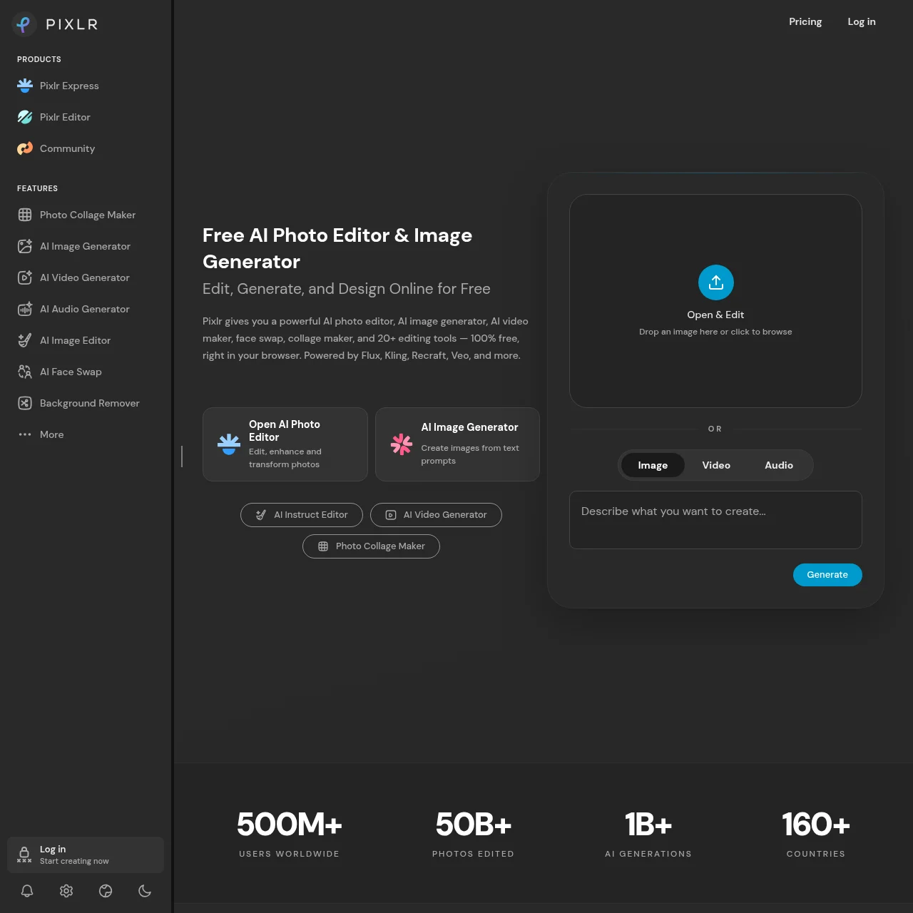 Screenshot of Pixlr AI Tools