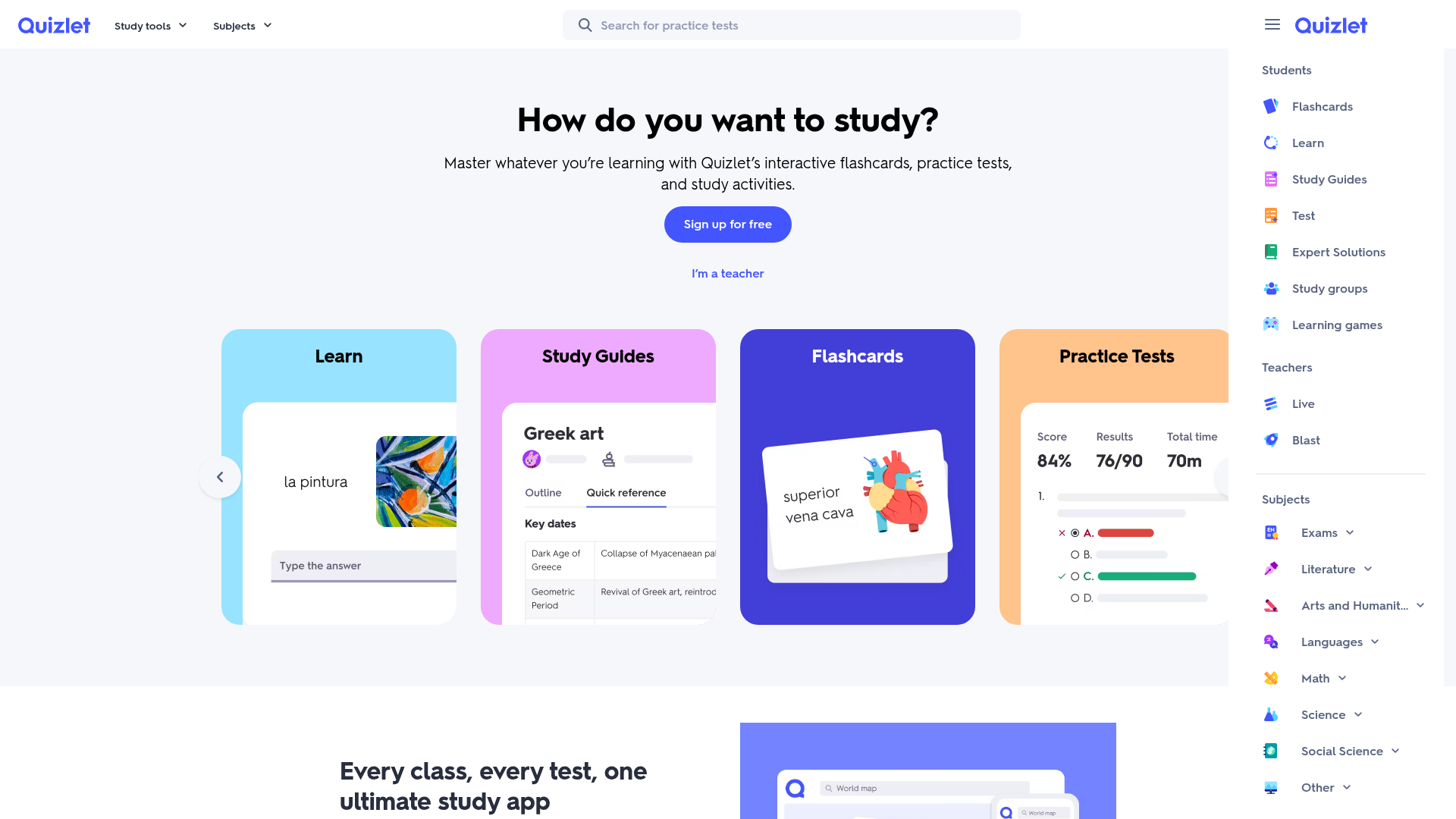 Screenshot of Quizlet