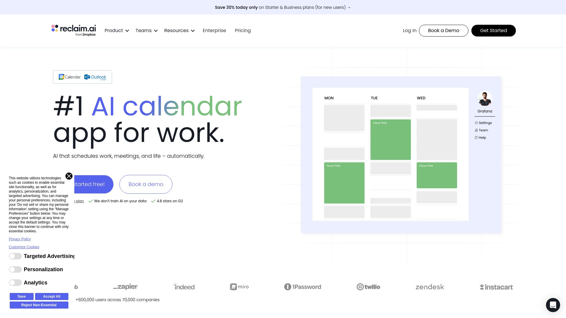 Screenshot of Reclaim