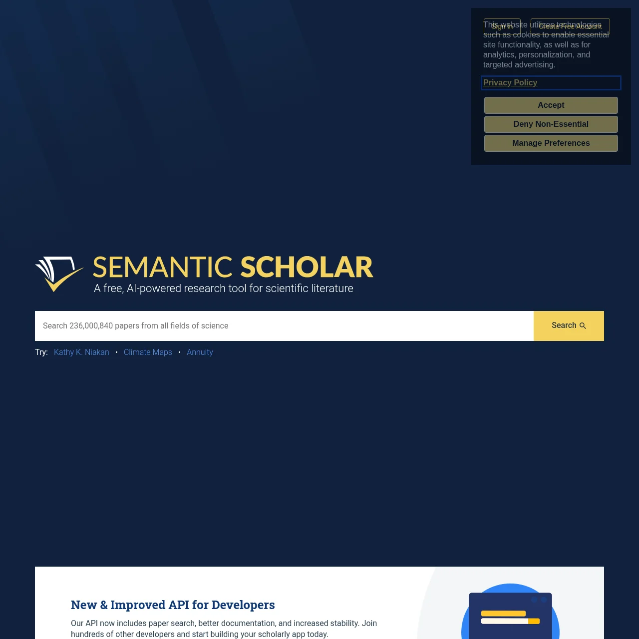 Screenshot of Semantic Scholar