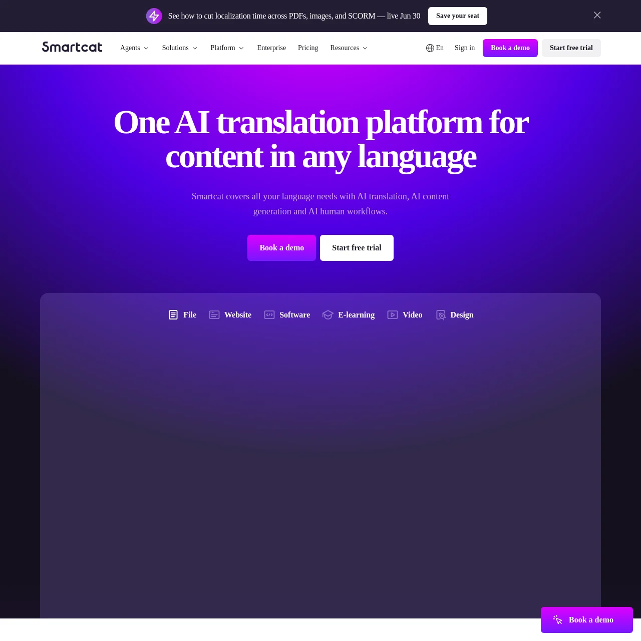 Screenshot of Smartcat AI Translation Platform
